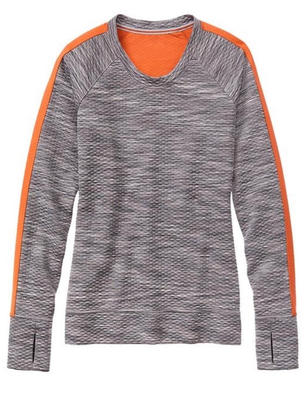 Athleta Women's Snowscape Quilted Gray Spacedye and Orange Pullover Size Small